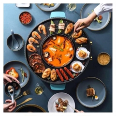 Nồi Lẩu Nướng Tròn 2 Trong 1 Màu Xanh