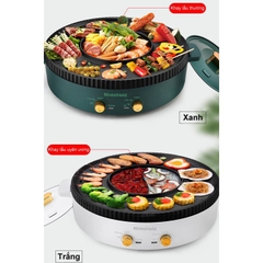 Nồi Lẩu Nướng Tròn 2 Trong 1 Màu Xanh