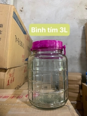 (3L) Bình Ngâm Rượu Thủy Tinh Nắp Tím Loại 3 Lít (Thùng 12 Cái)