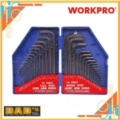 Bộ lục giác đầu bằng, kiểu chữ L, loại dài (1 Bộ = 30 cái) gồm: 15 cái hệ inch, 15 cái hệ mét, thép hợp kim CR-V Workpro - WP222018