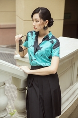 Silk Shirt-Dark Blue Koi fish