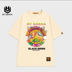 Áo phông rộng tay lỡ HY KOREA nam nữ form rộng in hình Black Brird 721