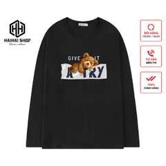 Áo Thun Tay Dài Form Rộng Unisex, Gấu Give Atry 153.