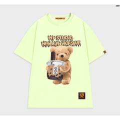Áo thun tay lỡ form rộng nam nữ cotton 75 Gấu trà sữa 1097 HY KOREA