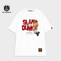 Áo Phông Nam Nữ tay lỡ HY KOREA form rộng in hình Gấu bóng rổ Slam Dunk 635