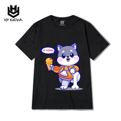 Áo Phông Dễ Thương Cute Cún Husky 621 Tay Lỡ HY Korea Form Rộng Cotton 100.