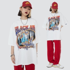 Áo Phông HY KOREA Tay Lỡ Nam Nữ Black Air Unisex Form Rộng TLLC59