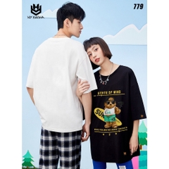 Áo thun UNISEX tay lỡ HY KOREA nam nữ form rộng Gấu ván selfie 779