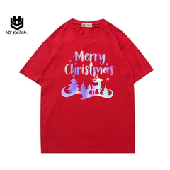Áo thun Noel HY KOREA tay ngắn nam nữ cotton 75% form rộng In Hình Merry Christmas PQ161