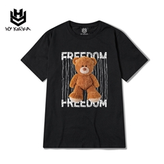 Áo Thun Tay Lỡ 100 Cotton HY Korea In Hình Gấu Freedom 534 Nam Nữ