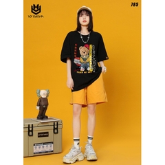 Áo thun nam nữ tay lỡ HY KOREA form rộng Gấu đeo vàng 49ers 785