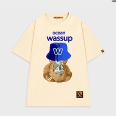 Áo thun tay lỡ nam nữ unisex form rộng Gấu Wassup 1106