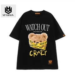 Áo Phông UNISEX HY KOREA form rộng tay lỡ in hình Gấu Watch out Crazy 637