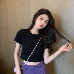 Áo thun croptop trơn HY KOREA dáng ngắn ôm nữ tay ngắn Freesize