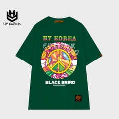 Áo phông rộng tay lỡ HY KOREA nam nữ form rộng in hình Black Brird 721