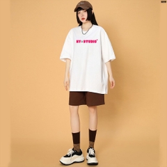 Áo thun unisex form rộng nam nữ tay lỡ HYSD hoa 1099