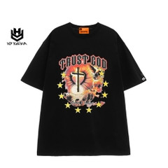 Áo Phông Rộng HY KOREA Tay Lỡ Trust God Unisex Nam Nữ TLLC60