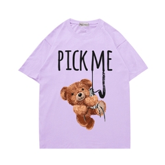 Áo thun tay ngắn nữ form rộng nam nữ áo nhóm lớp giá rẻ in hình Gấu Pick Me 511