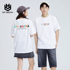 Áo Thun Tay Lỡ Couple Đôi Nhóm Lớp In Hình HY Korea Essentia 560 Form Rộng Cotton 100.