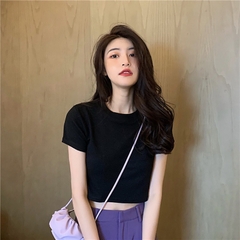 Áo thun croptop trơn HY KOREA dáng ngắn ôm nữ tay ngắn Freesize