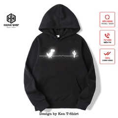 Áo Hoodies Phản Quang Nữ Nam Vải Nỉ In Hình Khủng Long Xương Rồng