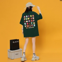 Áo Thun Tay Lỡ Nam Nữ Cotton 100 Bảng chữ cái 1113 HY KOREA Form Rộng