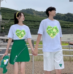 Áo thun tay ngắn form rộng vải cotton 75 unisex Trái tim 1025