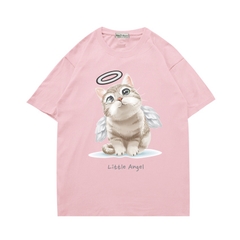 Áo thun nữ cute tay ngắn Vải cotton 75 dày form rộng in hình Mèo Angel 507