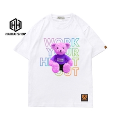 Áo tay ngắn nữ đẹp unisex in hình Gấu tím 444