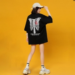 Áo Thun Tay Lỡ Cotton 100 Unisex Form Rộng Bộ xương 758 HY KOREA