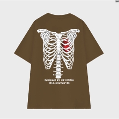 Áo Thun Tay Lỡ Cotton 100 Unisex Form Rộng Bộ xương 758 HY KOREA