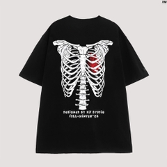Áo Thun Tay Lỡ Cotton 100 Unisex Form Rộng Bộ xương 758 HY KOREA