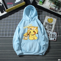 Áo Hoodie Unisex Cute HY KOREA Pikachu 881 Vải Nỉ Bông