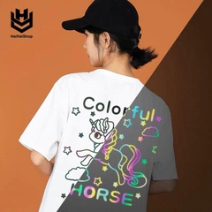 Áo Thun Phản Quang Horse Cotton 75% Form Rộng Unisex Nam Nữ Rẻ Đẹp HaiHaiShop, Ken T-Shirt.