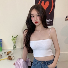 Áo 2 dây nữ croptop trơn HY KOREA dáng ngắn ôm Freesize