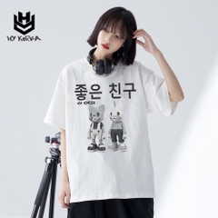 Áo Thun Tay Lỡ Couple Đôi HY Korea Form Rộng Cotton 100 In Hình Mèo Thỏ Hàn Quốc 513.