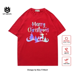 Áo thun Noel HY KOREA tay ngắn nam nữ cotton 75% form rộng In Hình Merry Christmas PQ161