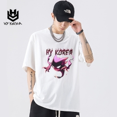 Áo Thun Tay Lỡ Nam Nữ HY Korea Cotton 100 Form Rộng In Hình Quỷ tím 616.