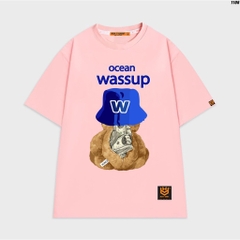Áo thun tay lỡ nam nữ unisex form rộng Gấu Wassup 1106