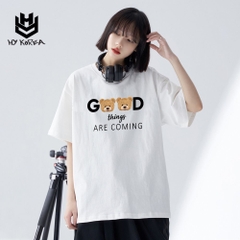 Áo Thun Tay Lỡ Nữ HY Korea Form Rộng Cotton 100 In Hình Gấu Good 561.