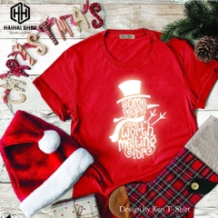 Áo Thun Noel Màu Đỏ Hình In Người Tuyết Chữ Phản Quang Chính Hãng Ken T-shirt