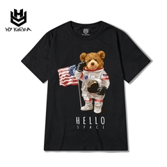 Áo Thun Tay Lỡ HY Korea In Hình Gấu Hello Space 348 Form Rộng Vải Cotton 100% Dày Dặn Thoáng Mát Mềm Mại