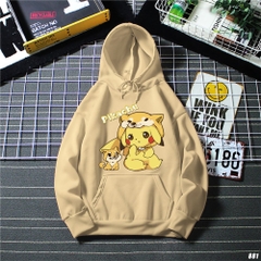 Áo Hoodie Unisex Cute HY KOREA Pikachu 881 Vải Nỉ Bông