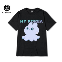 Áo Thun Tay Lỡ Form Rộng Unisex HY Korea Cotton 100 In Hình Bạch tuộc tím 613.