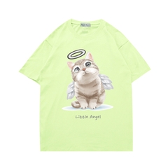 Áo thun nữ cute tay ngắn Vải cotton 75 dày form rộng in hình Mèo Angel 507
