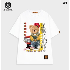 Áo thun nam nữ tay lỡ HY KOREA form rộng Gấu đeo vàng 49ers 785