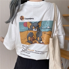 Áo Thun Tay Lỡ Unisex Phom Rộng Tom Jerry CopeJery Cotton 75%, Dày Mịn Đẹp.