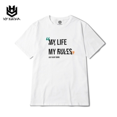 Áo Thun Tay Lỡ Nam Nữ HY Korea Form Rộng Cotton 100 In Hình My Life Mu Rules 585.