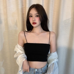 Áo 2 dây nữ croptop trơn HY KOREA dáng ngắn ôm Freesize