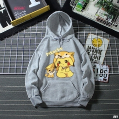 Áo Hoodie Unisex Cute HY KOREA Pikachu 881 Vải Nỉ Bông